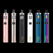 Assorted colors of Aspire Pockex vaping devices on a white background