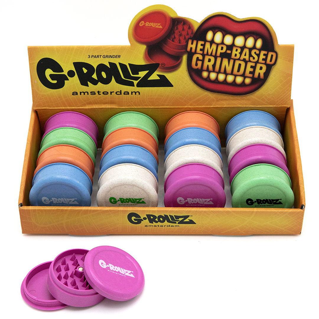 G-Rollz Hemp 3-Part Grinder - 60mm Mix colour (16pcs/Display)