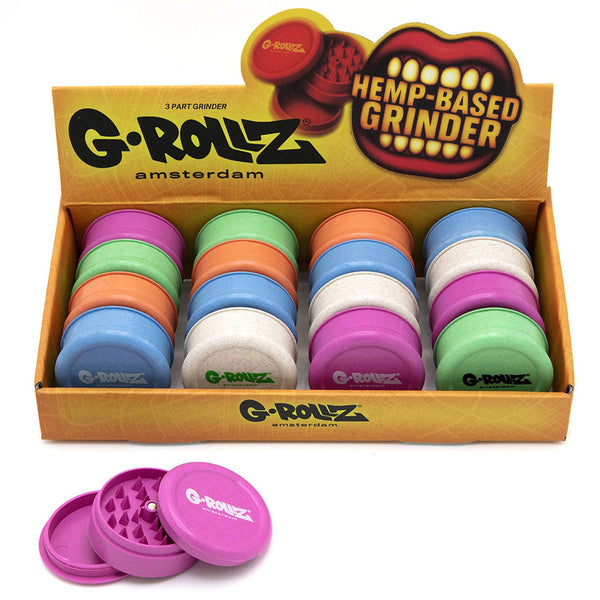 G-Rollz Hemp 3-Part Grinder - 60mm Mix colour (16pcs/Display)