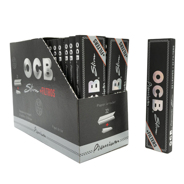 OCB Premium Slim black Papers + Tips (32 x 32 Sheets)