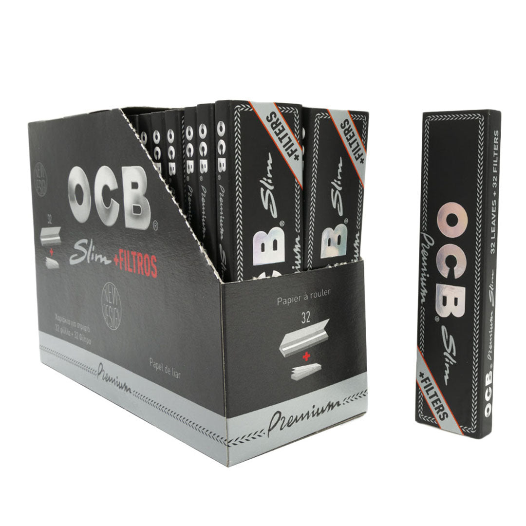 OCB Premium Slim black Papers + Tips (32 x 32 Sheets)