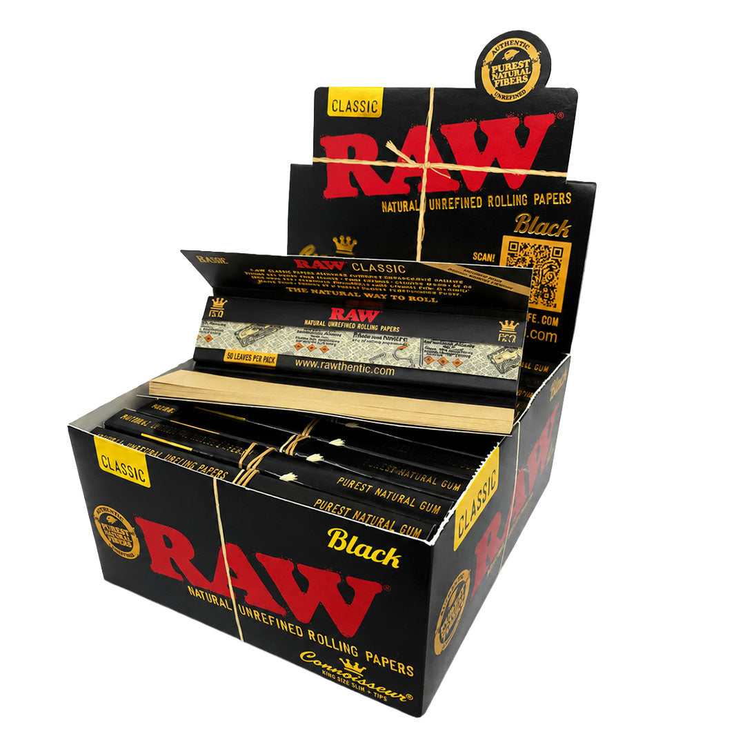 RAW Black Classic Connoisseur King Size Slim Rolling Papers & Tips