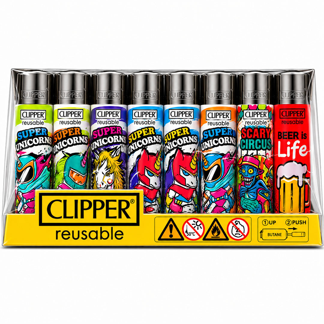 CLIPPER Lighters Printed Various Designs Box Of 48
